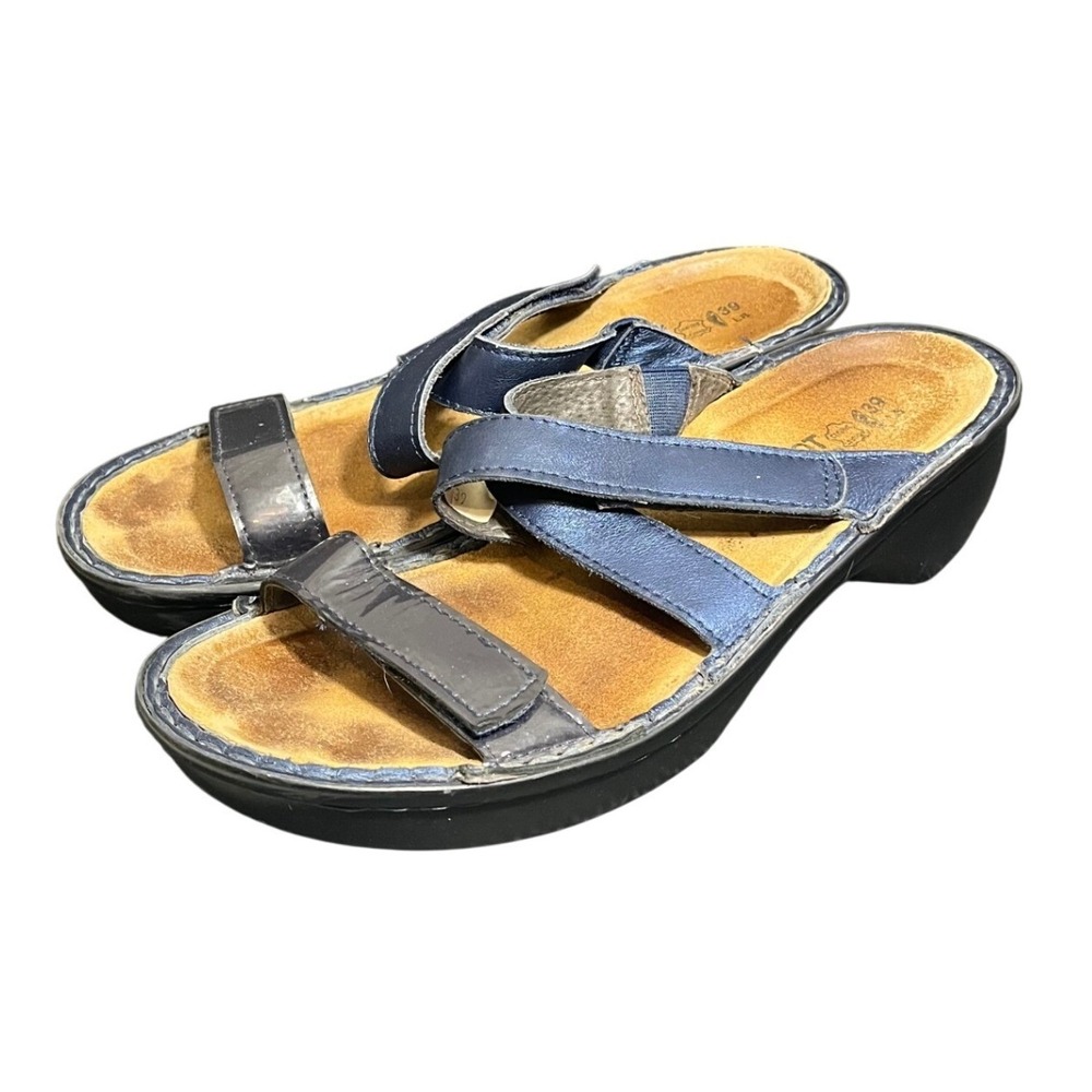 Naot Monterey Sandals‎ 39 US 8 Blue Leather Strappy Wedge Slide Comfort Shoes